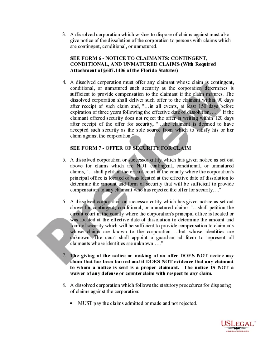 Preview Florida Dissolution Package to Dissolve Corporation