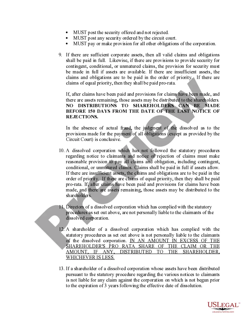 Preview Florida Dissolution Package to Dissolve Corporation