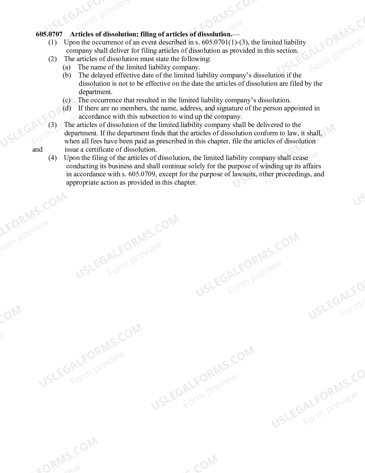 Preview Florida Dissolution Package to Dissolve Limited Liability Company LLC