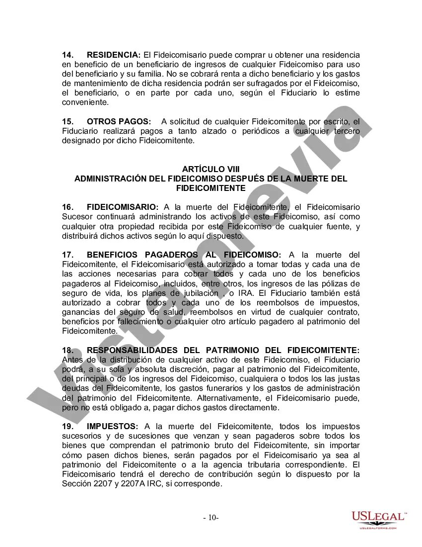 Preview Fideicomiso en Vida para Individuos Solteros, Divorciados o Viudos o Viudos sin Hijos