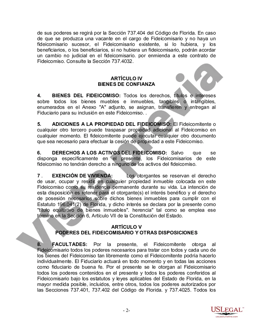 Preview Fideicomiso en Vida para Individuos Solteros, Divorciados o Viudos o Viudos sin Hijos