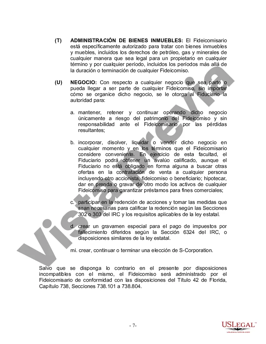 Preview Fideicomiso en Vida para Individuos Solteros, Divorciados o Viudos o Viudos sin Hijos