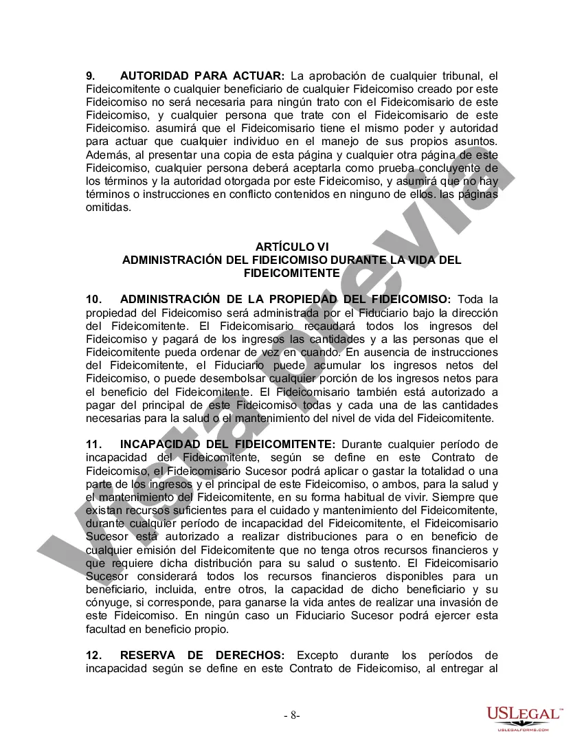 Preview Fideicomiso en Vida para Individuos Solteros, Divorciados o Viudos o Viudos sin Hijos