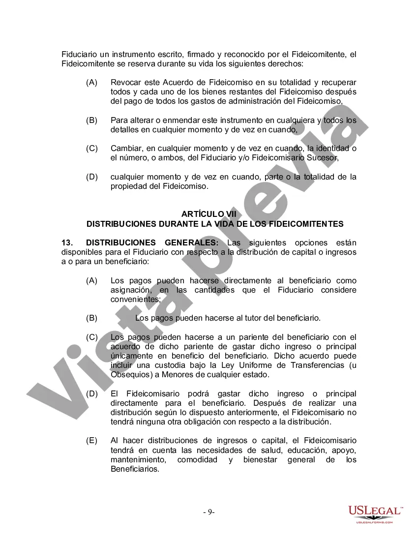 Preview Fideicomiso en Vida para Individuos Solteros, Divorciados o Viudos o Viudos sin Hijos