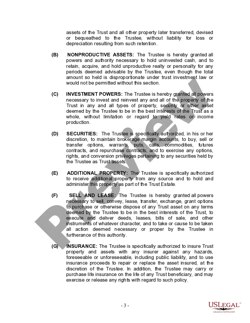 Preview Living Trust for Individual Who is Single, Divorced or Widow or Widower with No Children