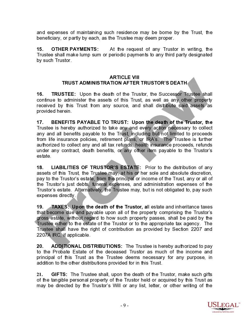 Preview Living Trust for Individual Who is Single, Divorced or Widow or Widower with No Children