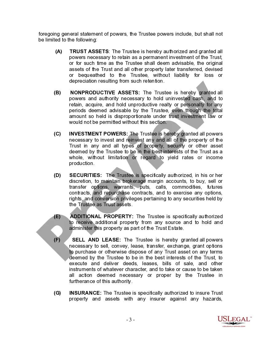 Preview Living Trust for Husband and Wife with One Child