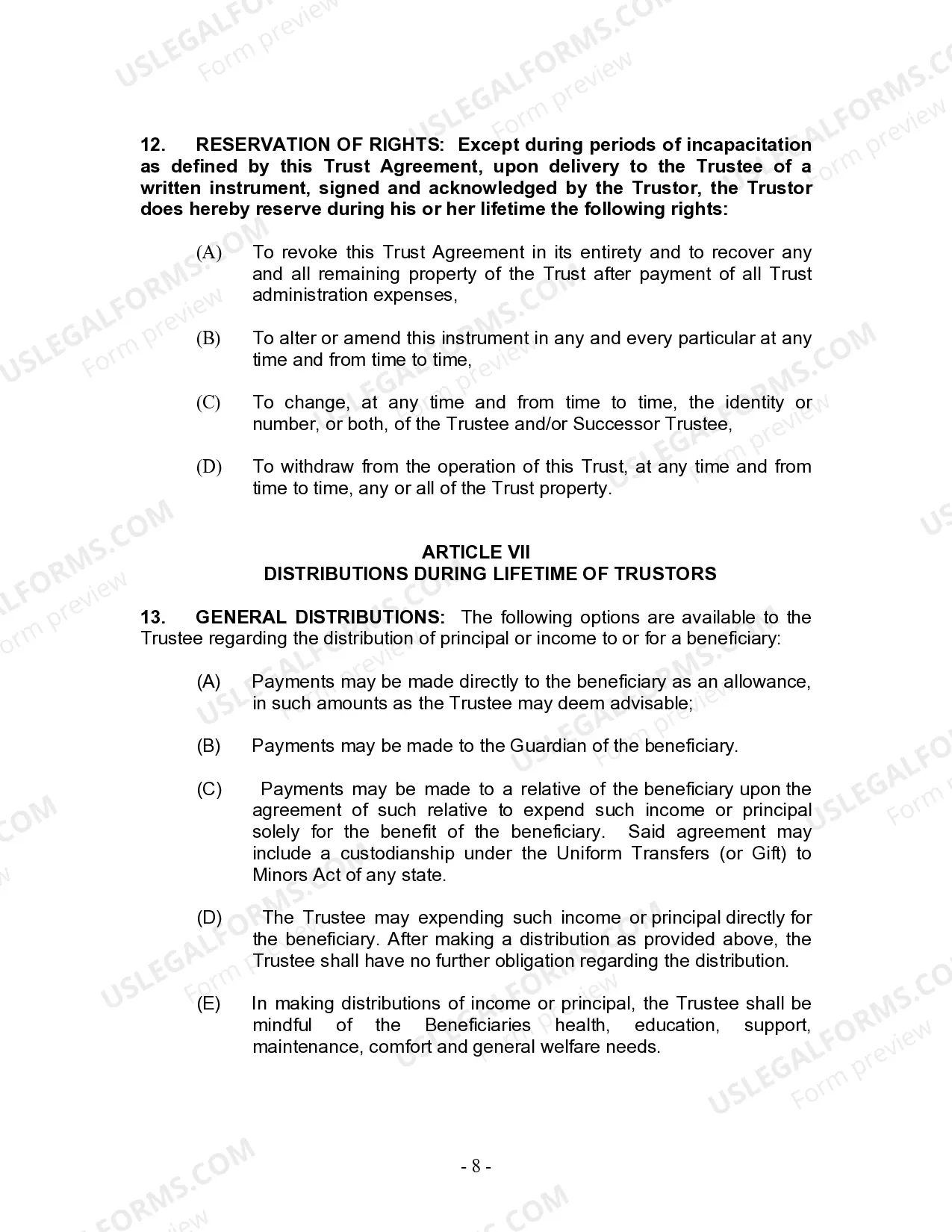 Preview Living Trust for Husband and Wife with Minor and or Adult Children