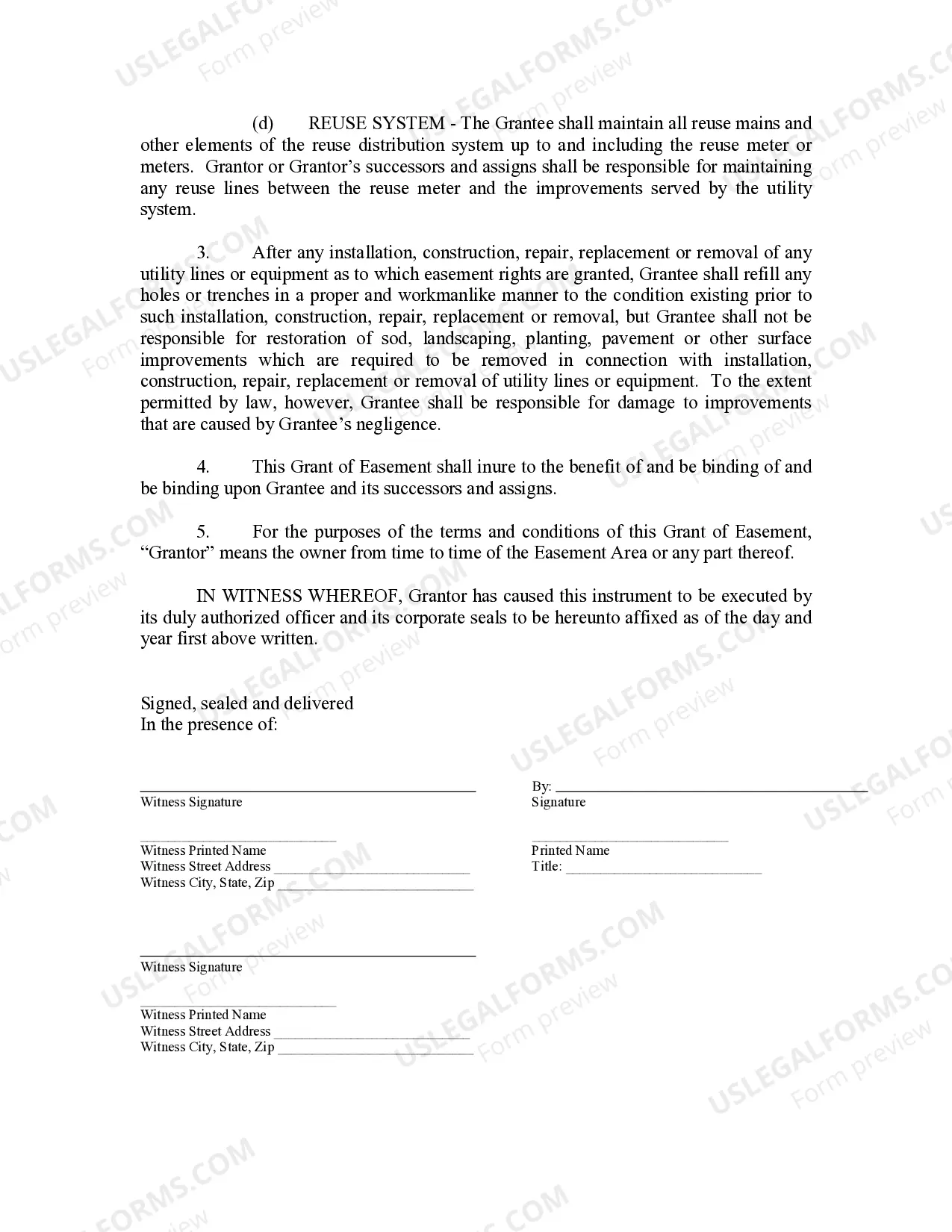 Preview Easement for Utilities