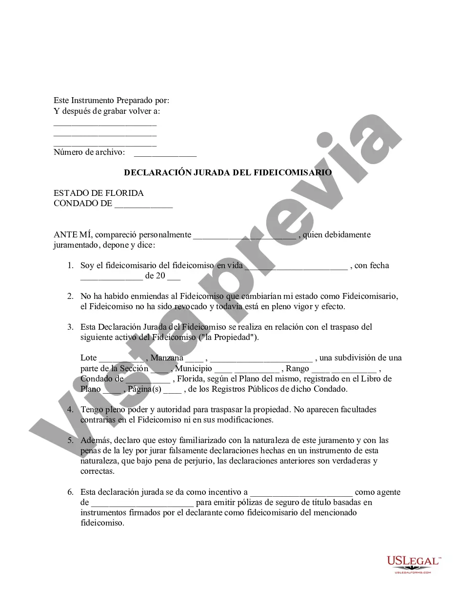 Florida Declaración Jurada Del Fideicomisario Ddjj Persona Juridica Us Legal Forms 7233