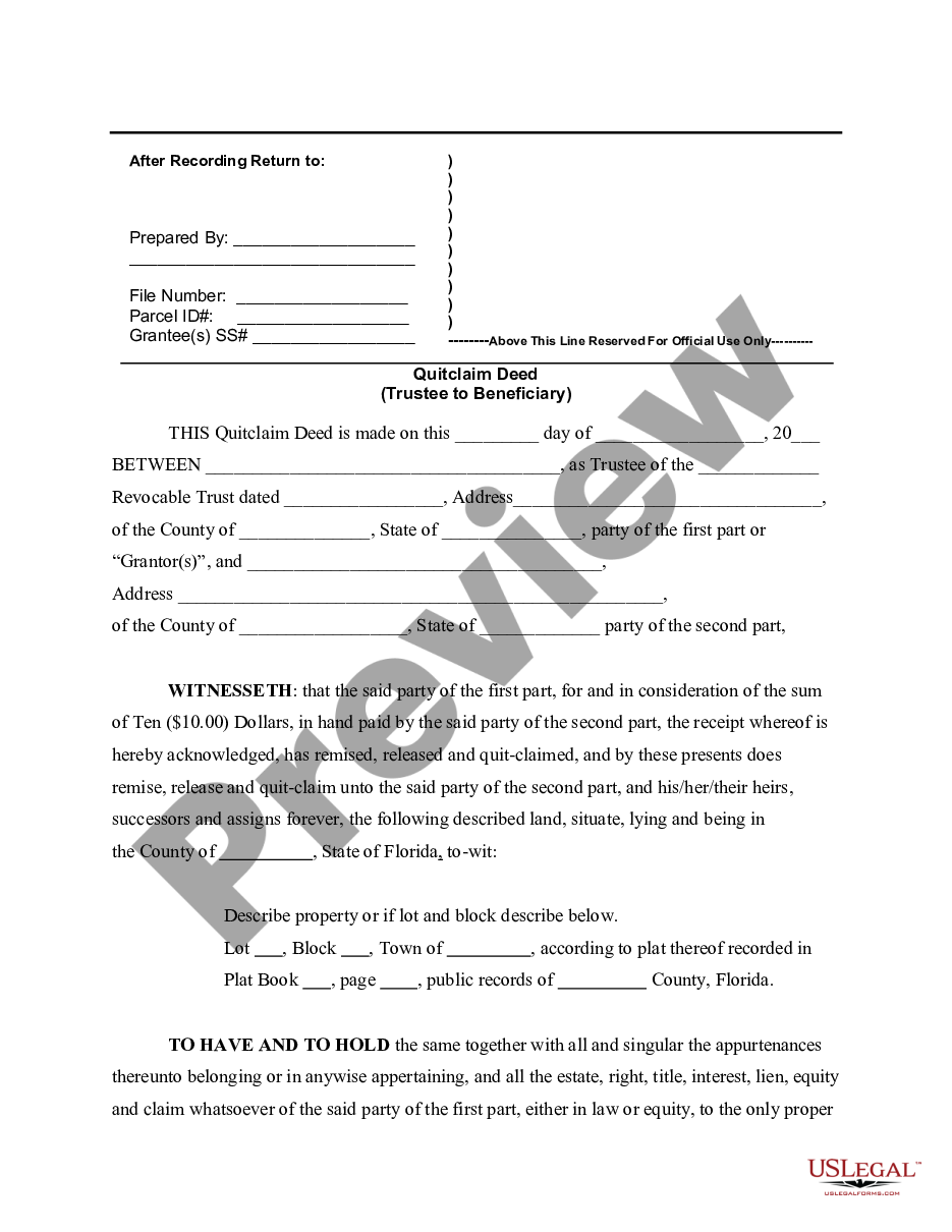 page 0 Quitclaim Deed for Trustee to Beneficiary preview