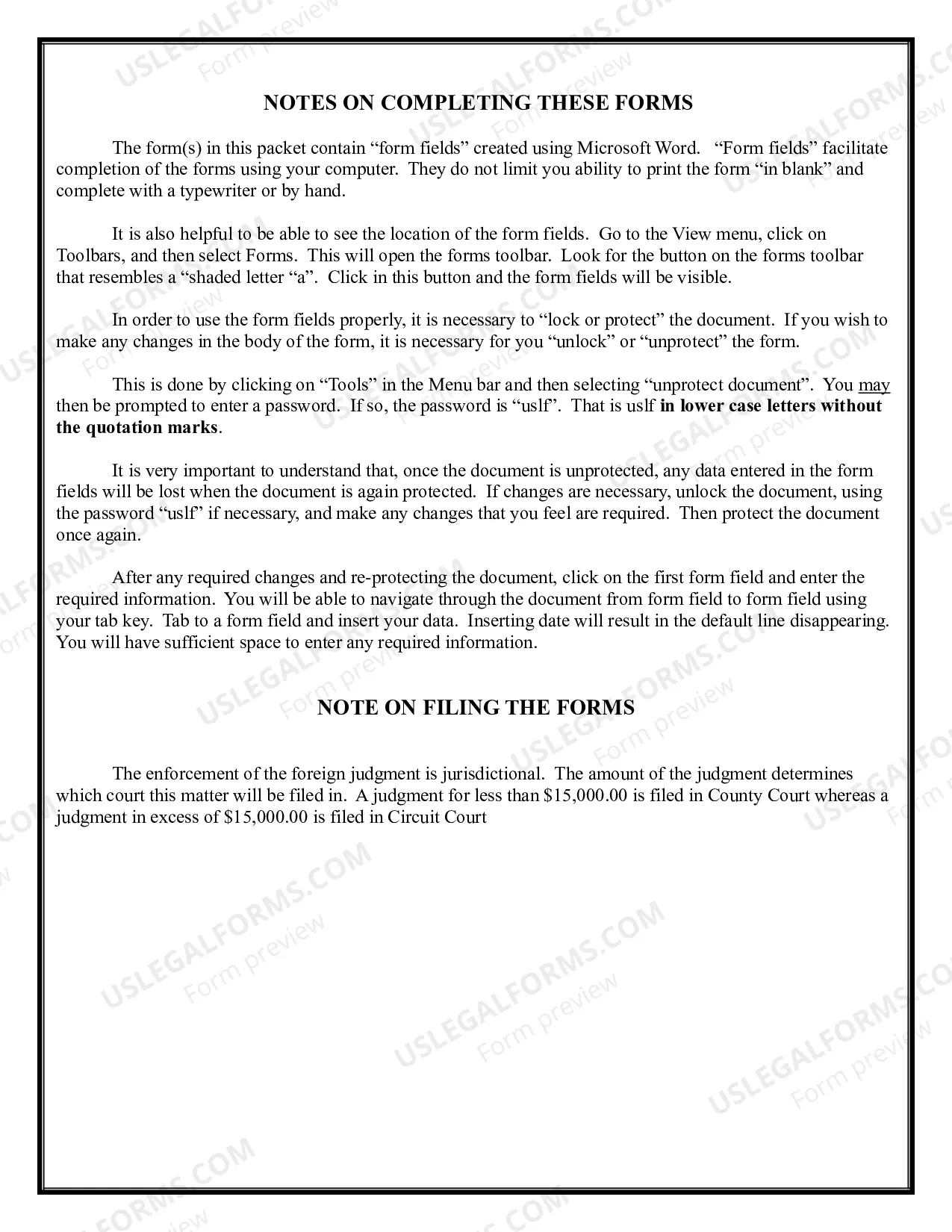 Preview Florida Foreign Judgment Enrollment