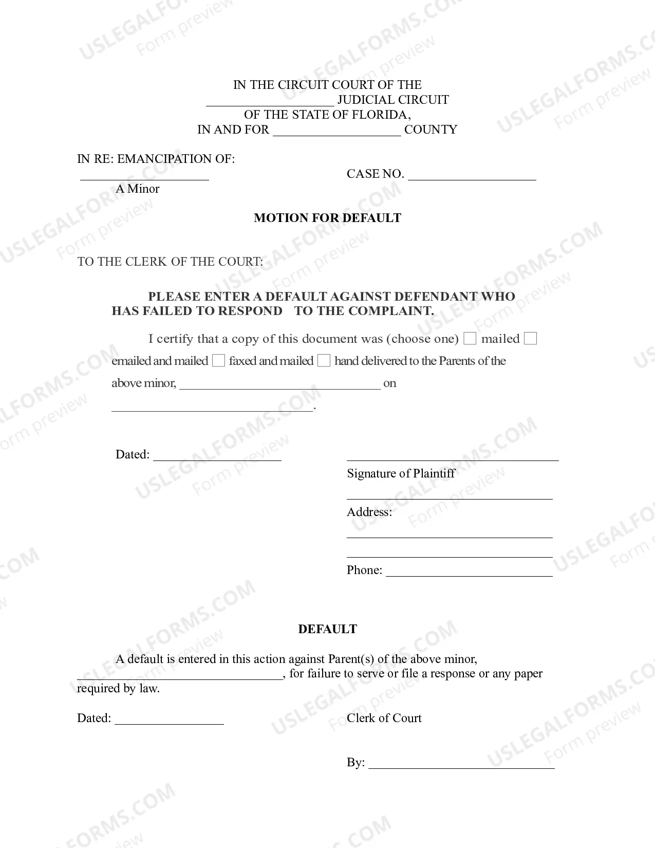 Preview Motion for Default