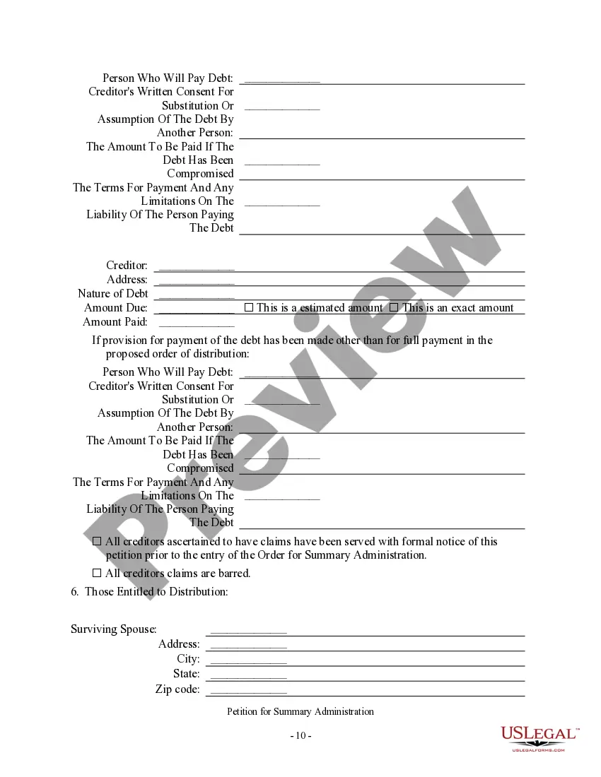 Preview Summary Administration Package - Small Estates - Under $75,000