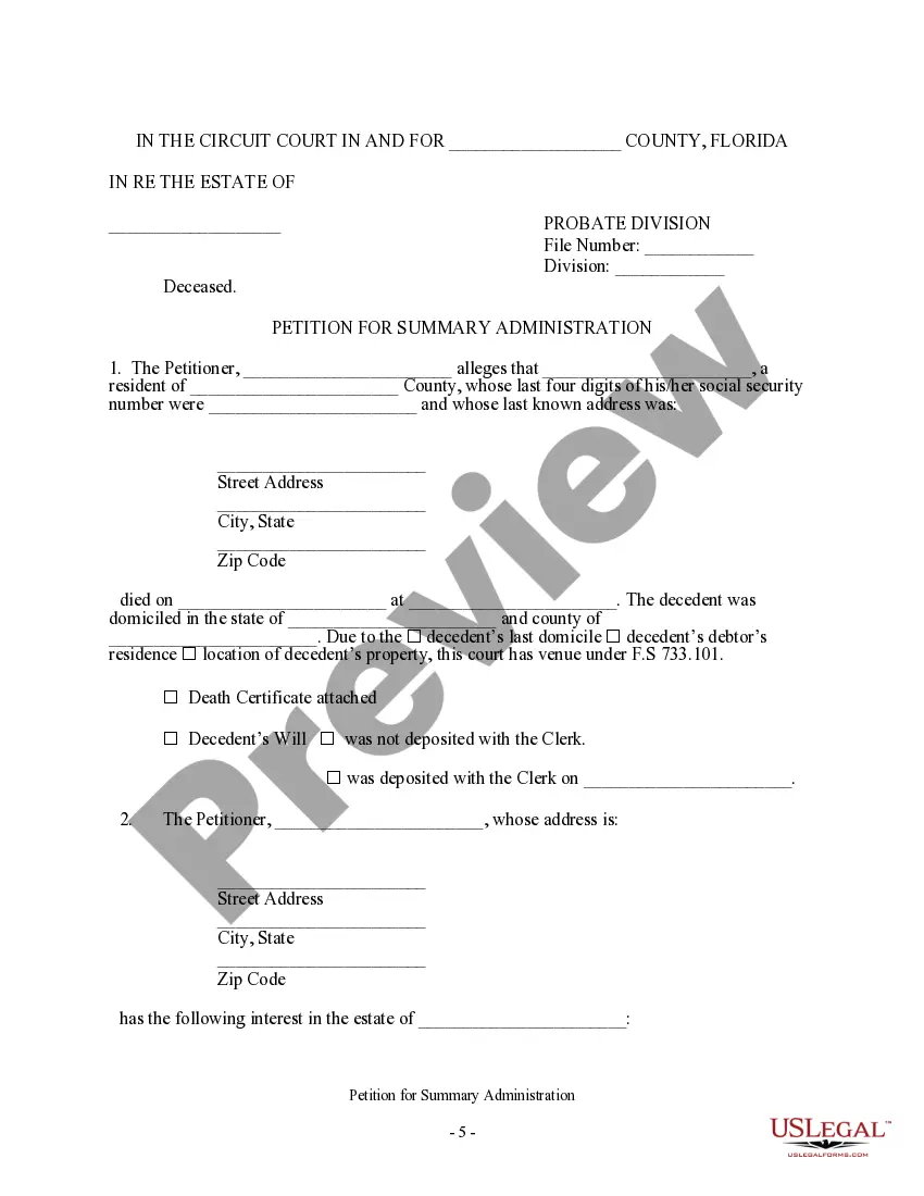 Preview Summary Administration Package - Small Estates - Under $75,000