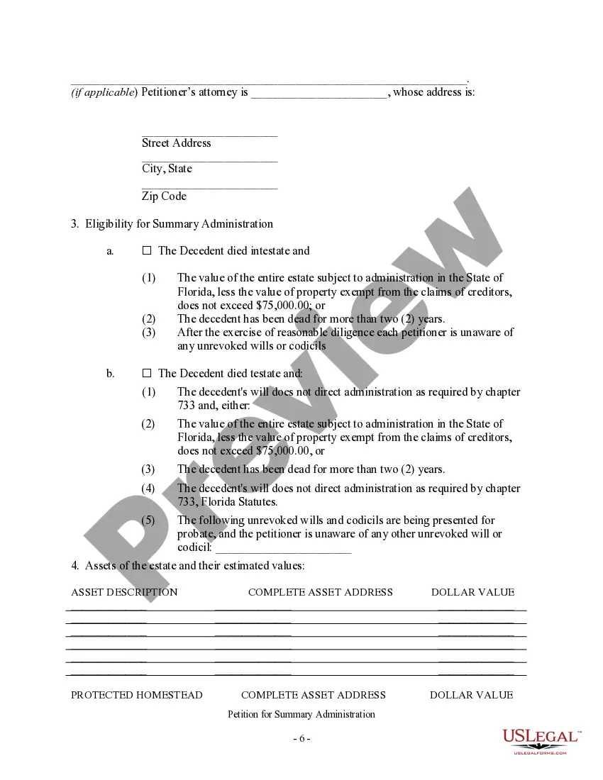 Preview Summary Administration Package - Small Estates - Under $75,000