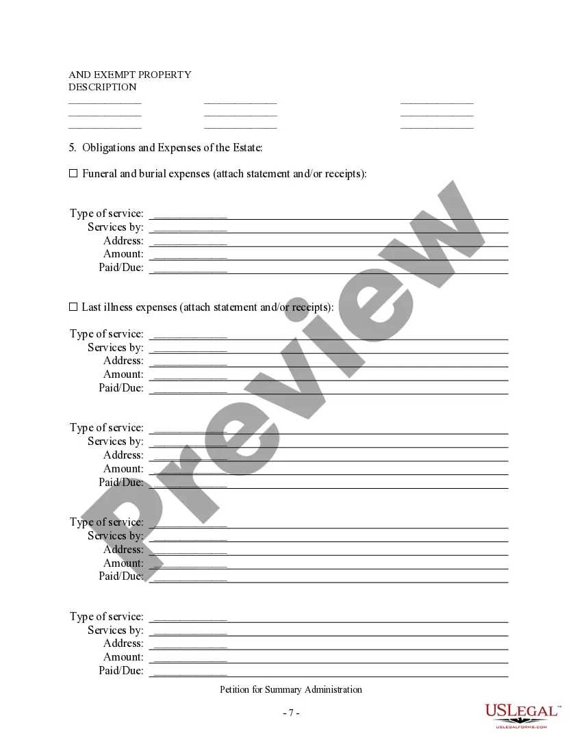 Preview Summary Administration Package - Small Estates - Under $75,000