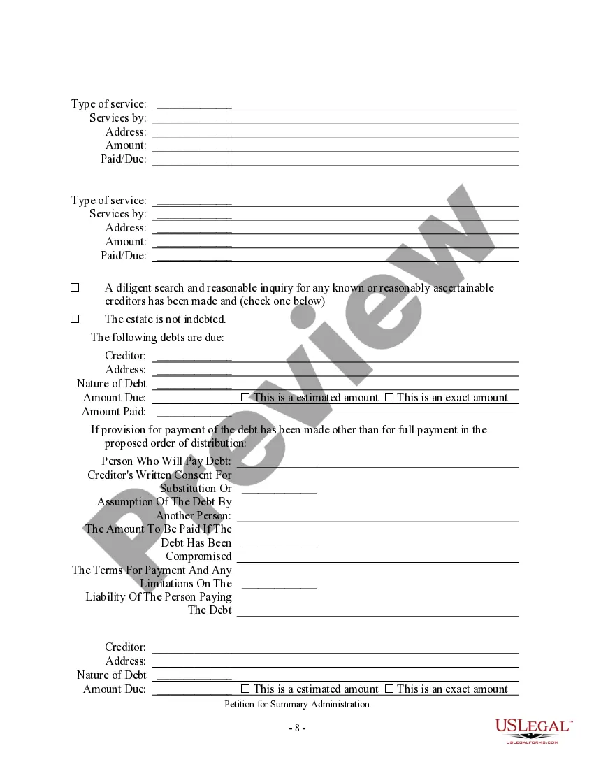 Preview Summary Administration Package - Small Estates - Under $75,000