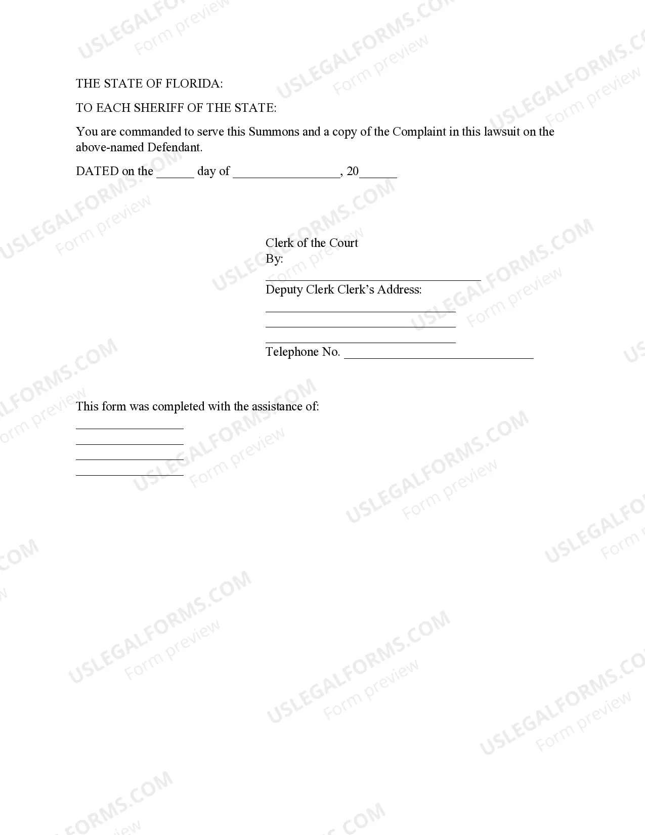 Preview Residential Eviction Summons