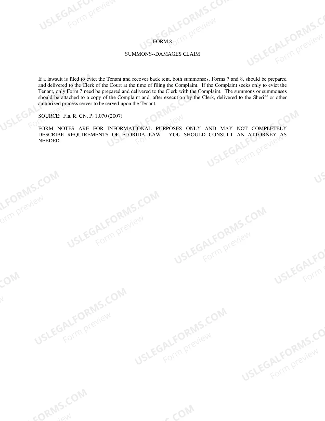 Preview Summons - Damages Claim