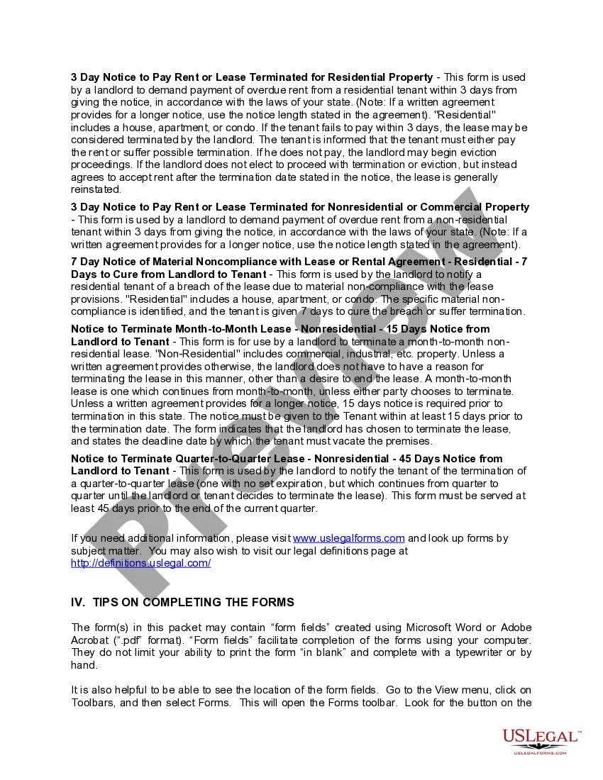 Preview Florida Landlord Notices for Eviction / Unlawful Detainer Forms Package