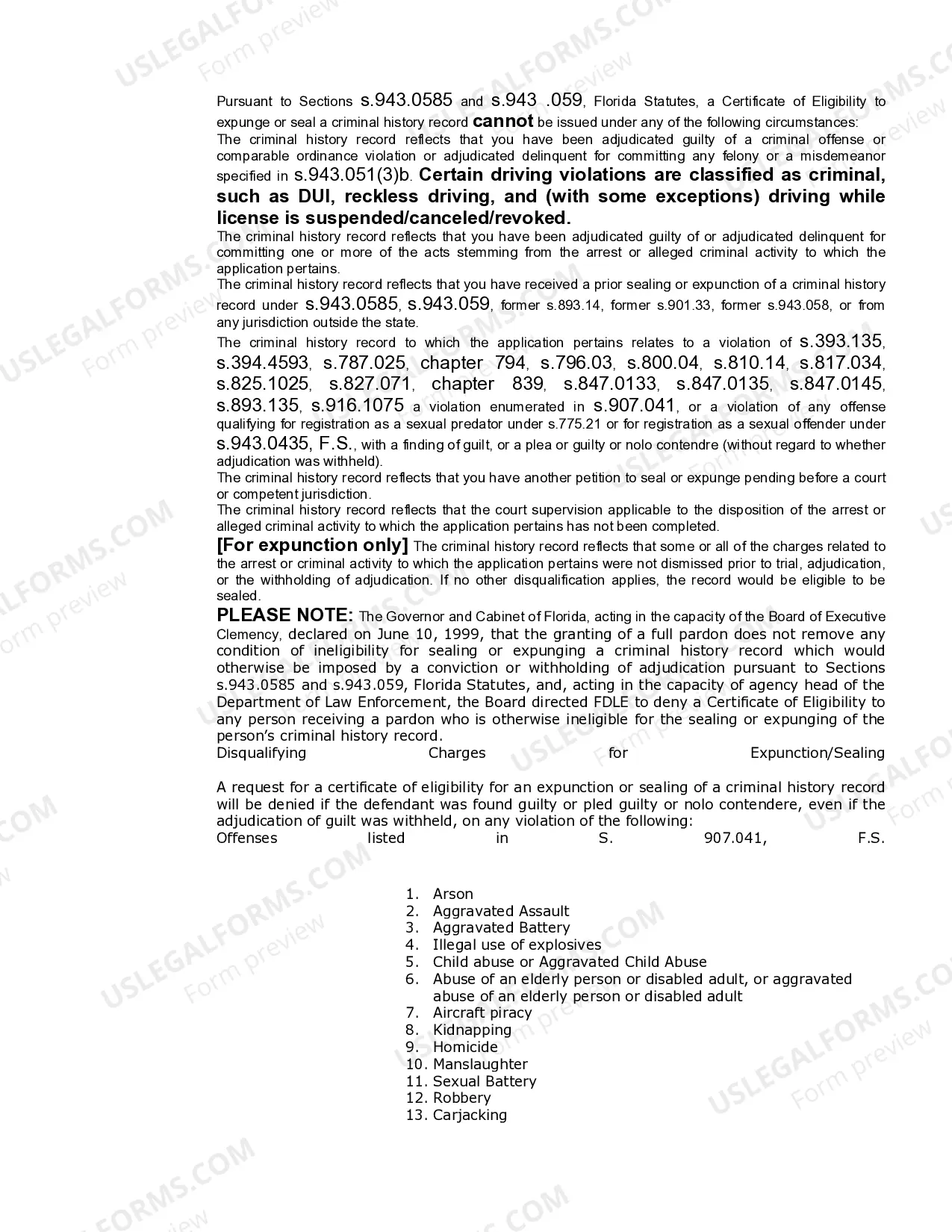 Preview Florida Expungement Instructions