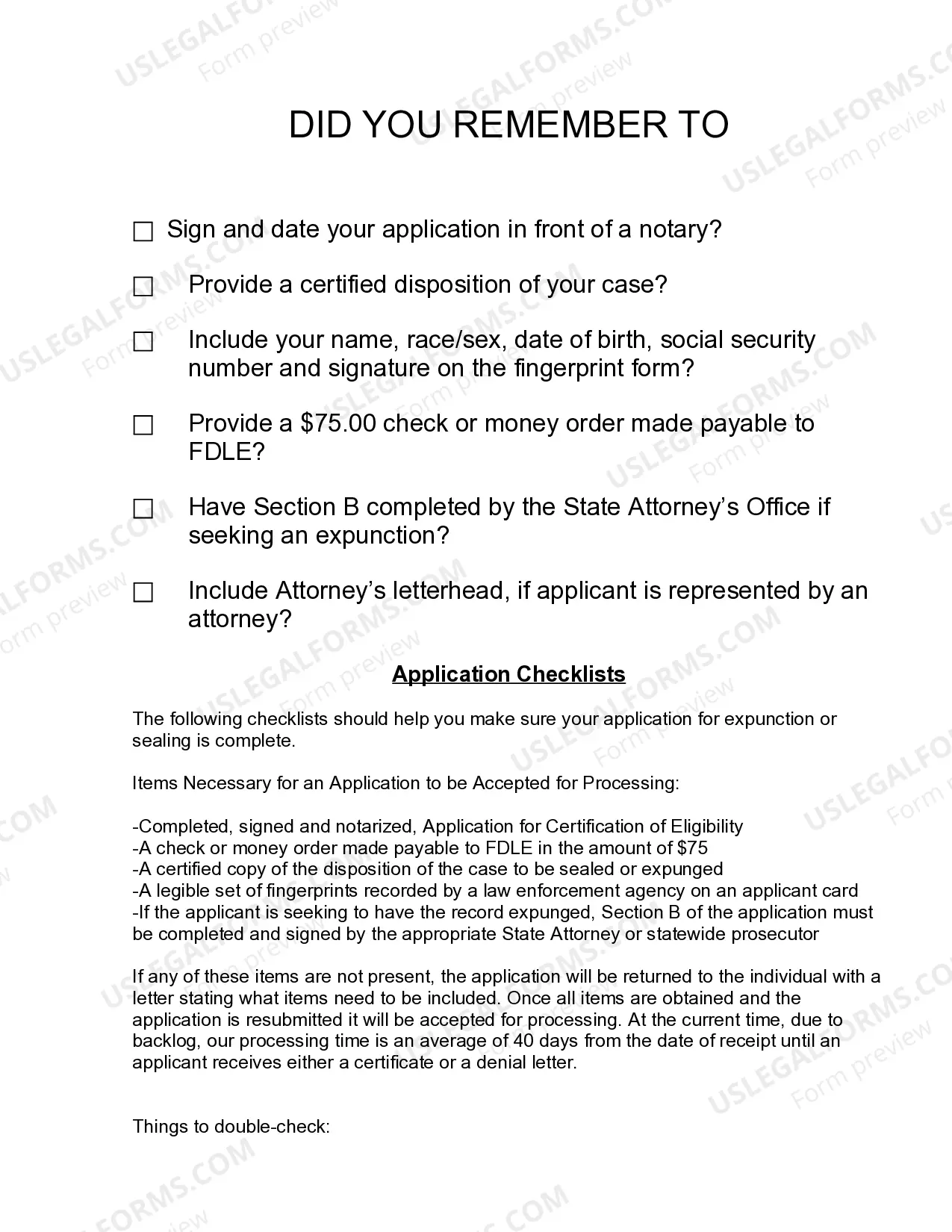 Preview Florida Expungement Instructions