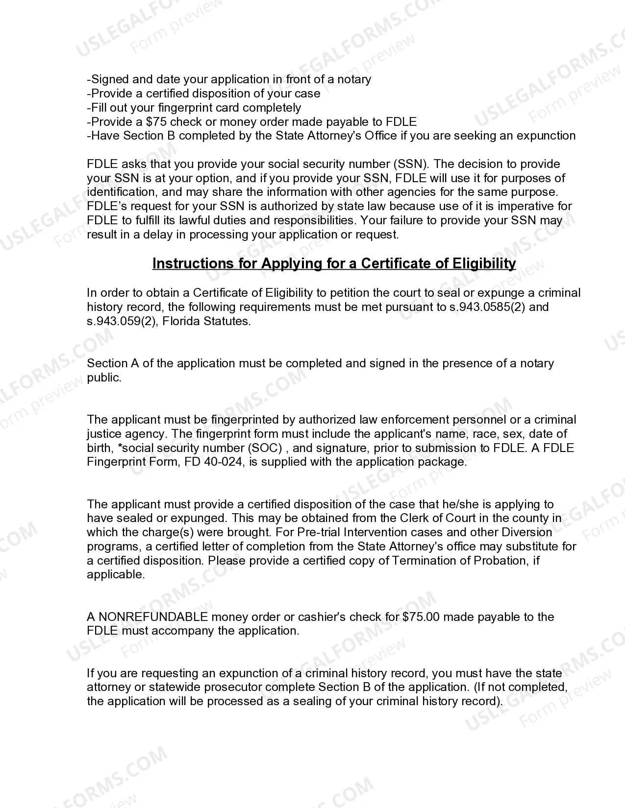 Preview Florida Expungement Instructions