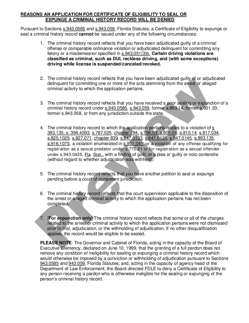 Get Florida Application for Certification for Eligibility for Expungement Preview Florida Application for Certification for Eligibility for Expungement