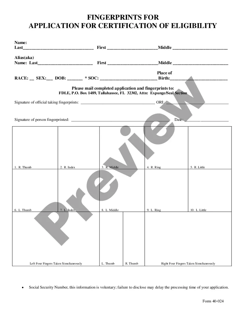 Get Florida Application for Certification for Eligibility for Expungement Preview Florida Application for Certification for Eligibility for Expungement