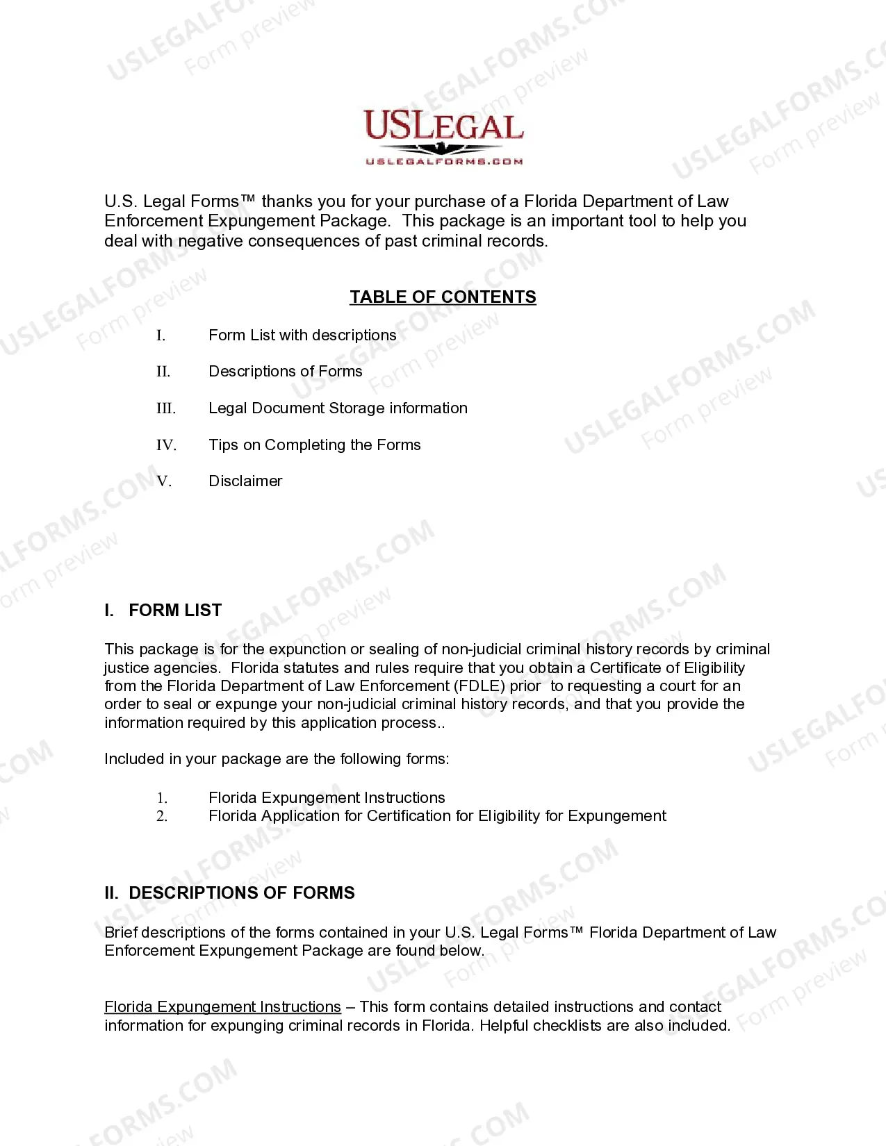 Preview Florida Department of Law Enforcement Expungement Package