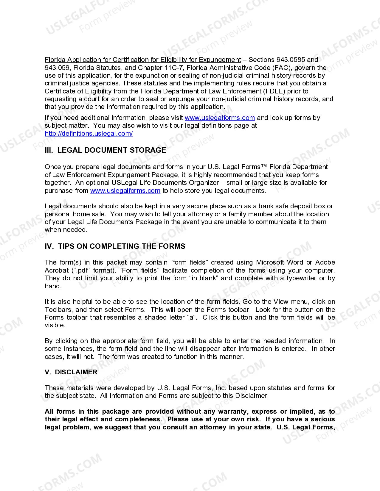 Preview Florida Department of Law Enforcement Expungement Package