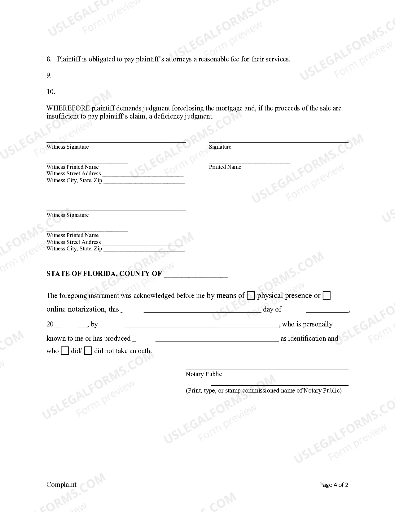 Preview Complaint for Mortgage Foreclosure