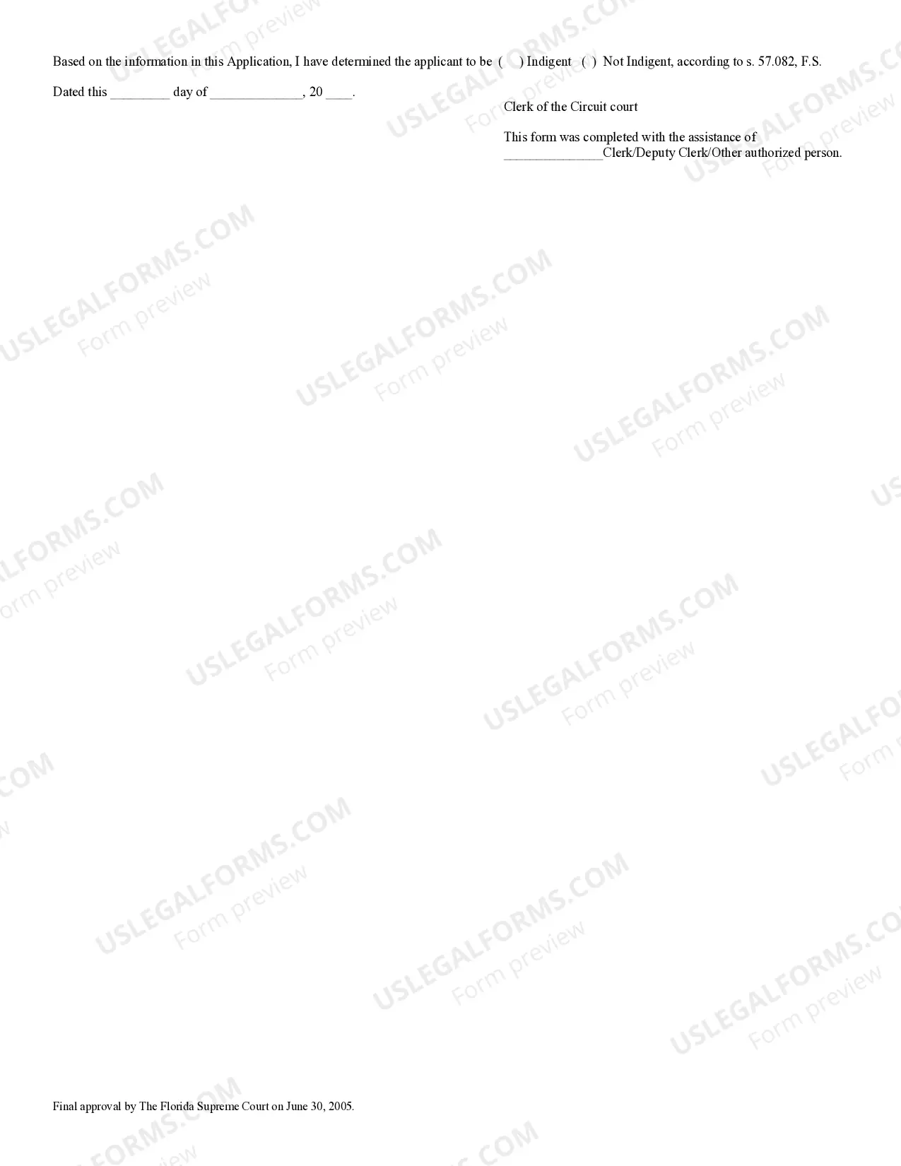 Preview Application For Determination of Civil Indigent Status