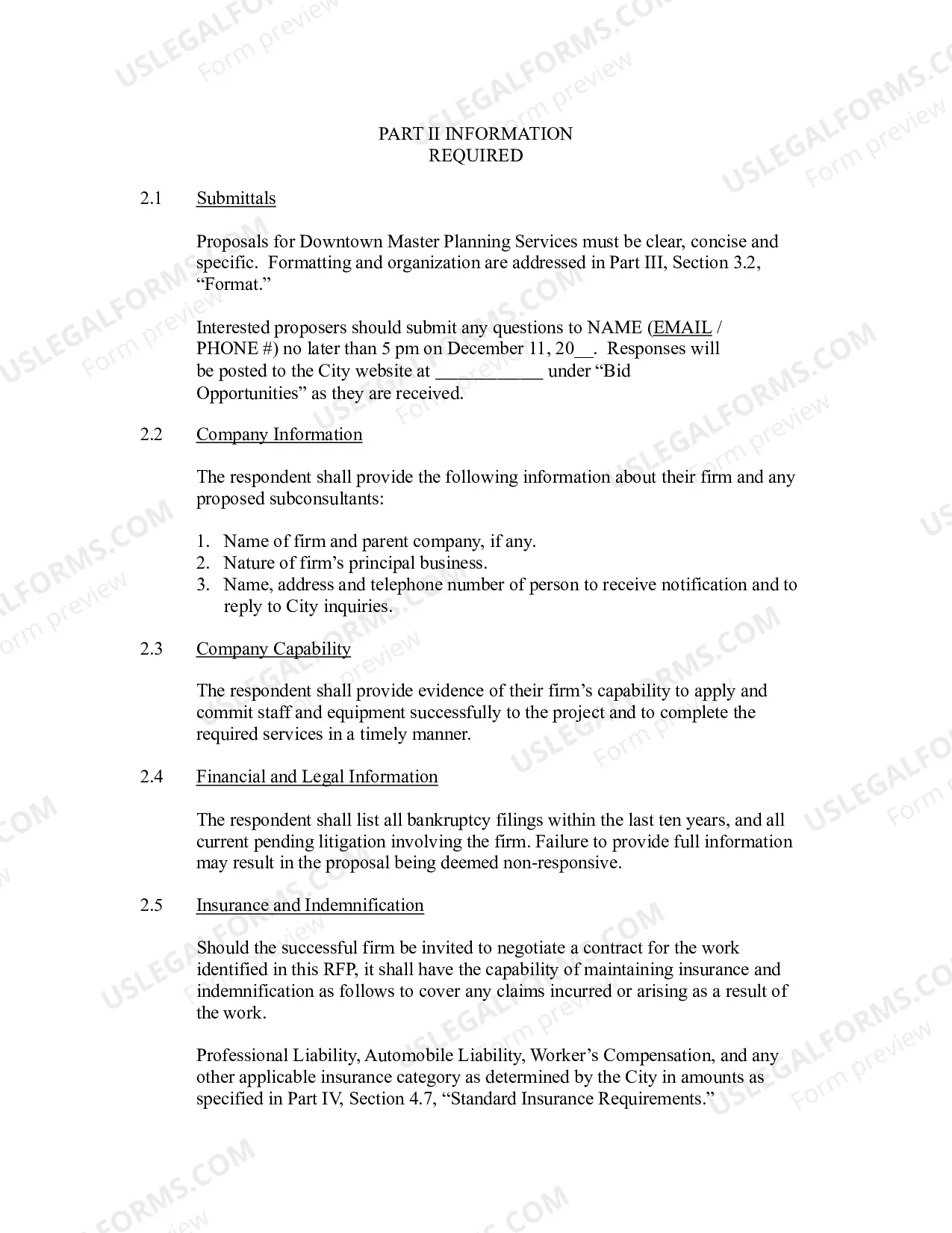 Preview Request for Proposal for Real Estate Master Plan