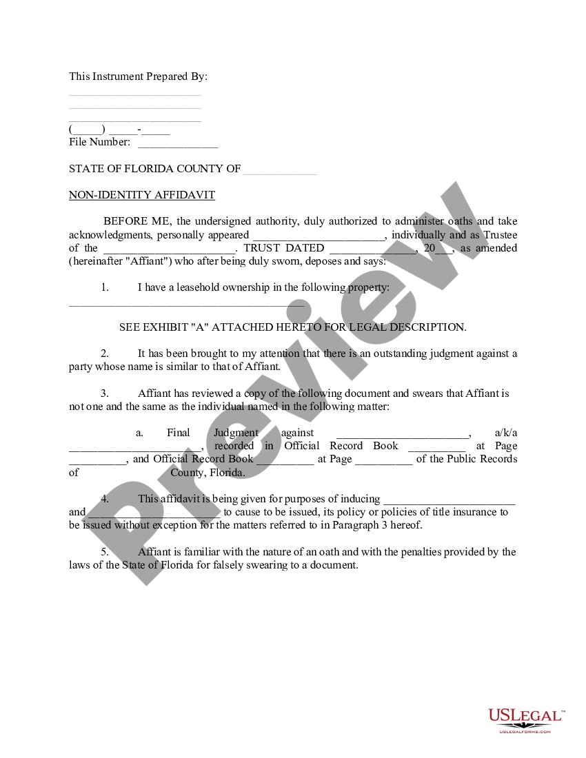 Pembroke Pines Florida Non-Identity Affidavit - Non Identity Affidavit ...