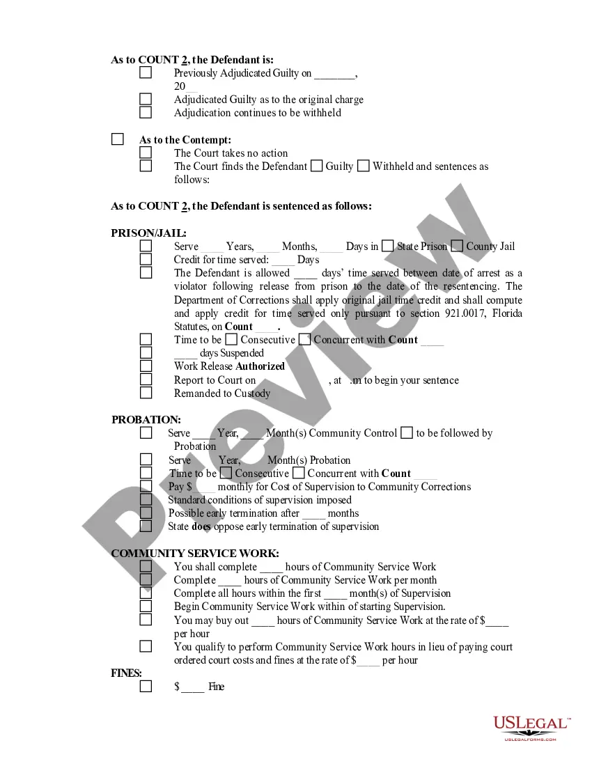 Get Order of Judgment and Sentence Violation of Robation/Community Control Preview Order of Judgment and Sentence Violation of Robation/Community Control