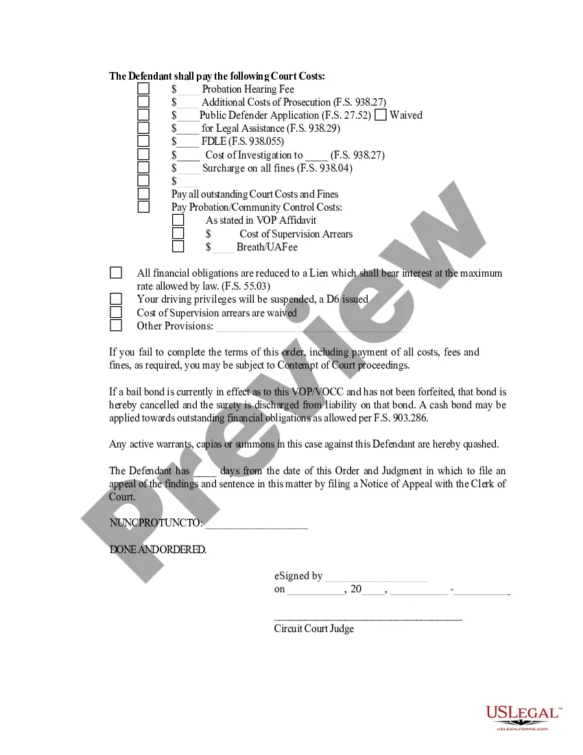 Get Order of Judgment and Sentence Violation of Robation/Community Control Preview Order of Judgment and Sentence Violation of Robation/Community Control