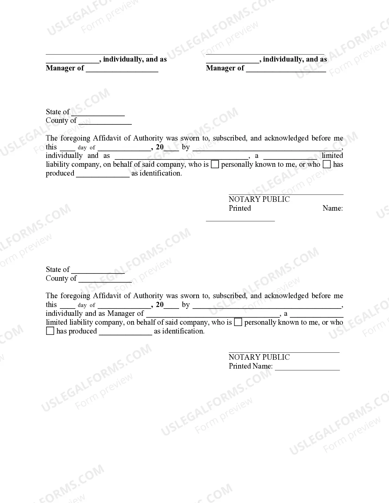 Preview Affidavit of Authority