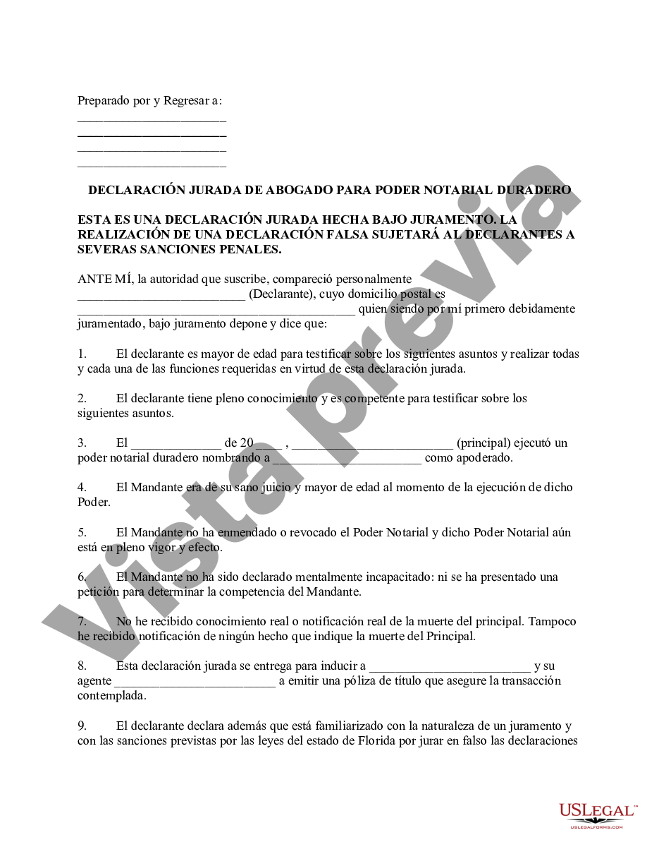 Miami Gardens Florida Declaración Jurada De Apoderado Para Poder Notarial Duradero Declaración 4453