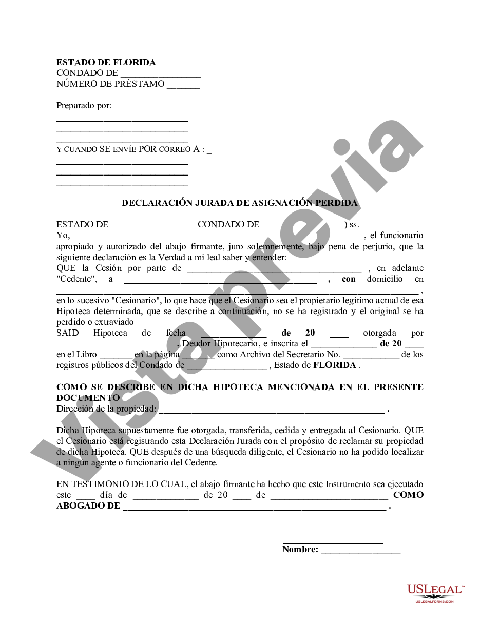 Fort Lauderdale Florida Declaraci n Jurada De Asignaci n Perdida Declaraci n Jurada US Legal