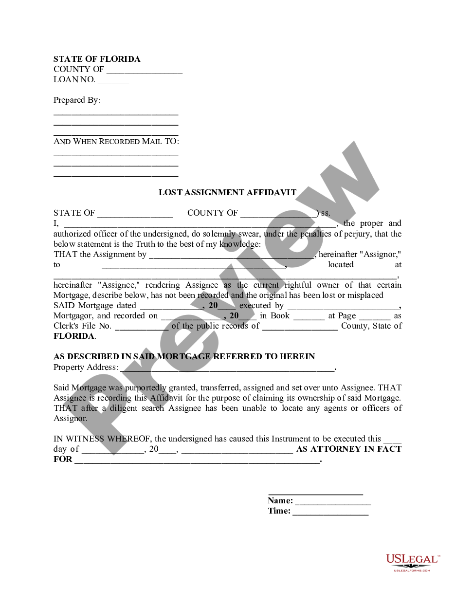 affidavit of lost assignment of mortgage