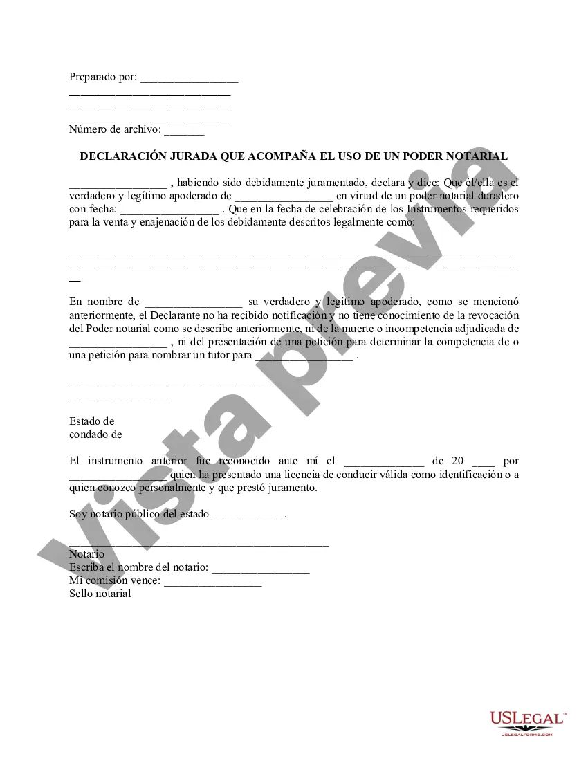 Preview Declaración jurada que acompaña al uso de un poder notarial