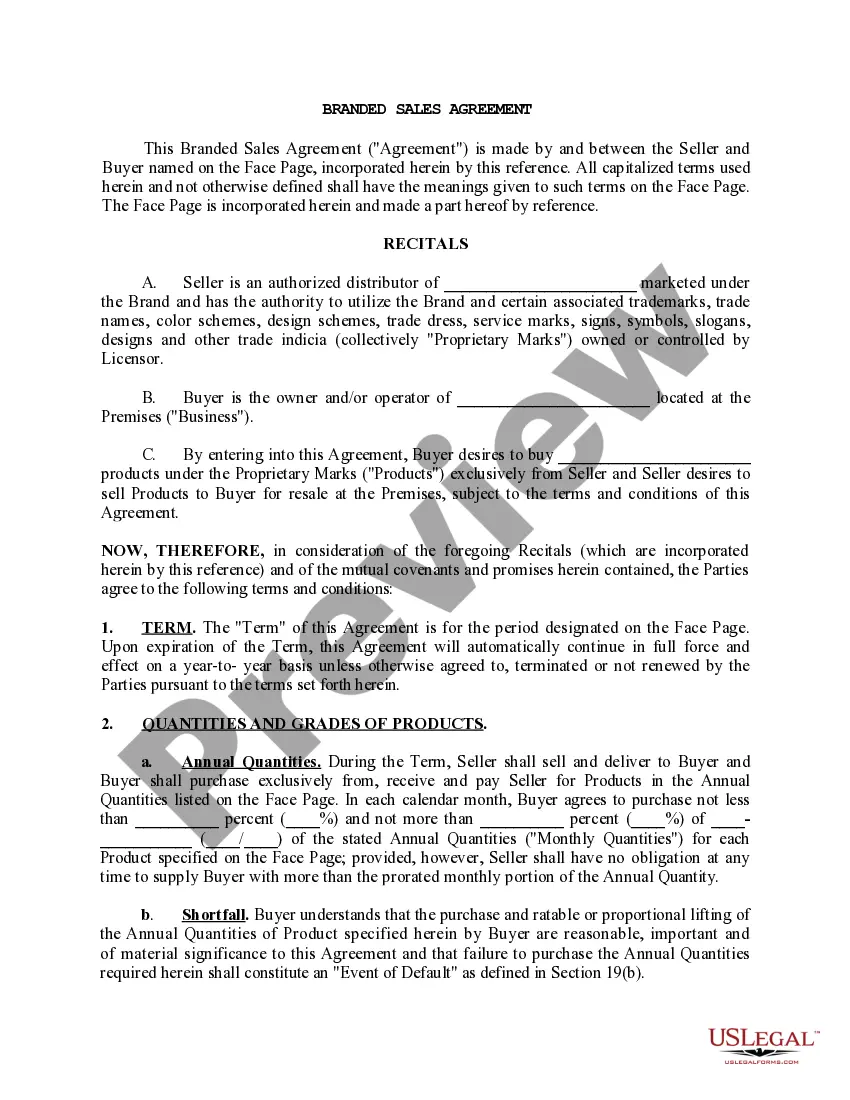Preview Fuel Sales Agreement/Branded Agreement