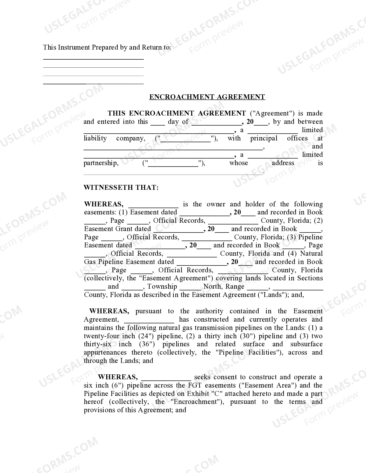 Orlando Florida Encroachment Agreement US Legal Forms