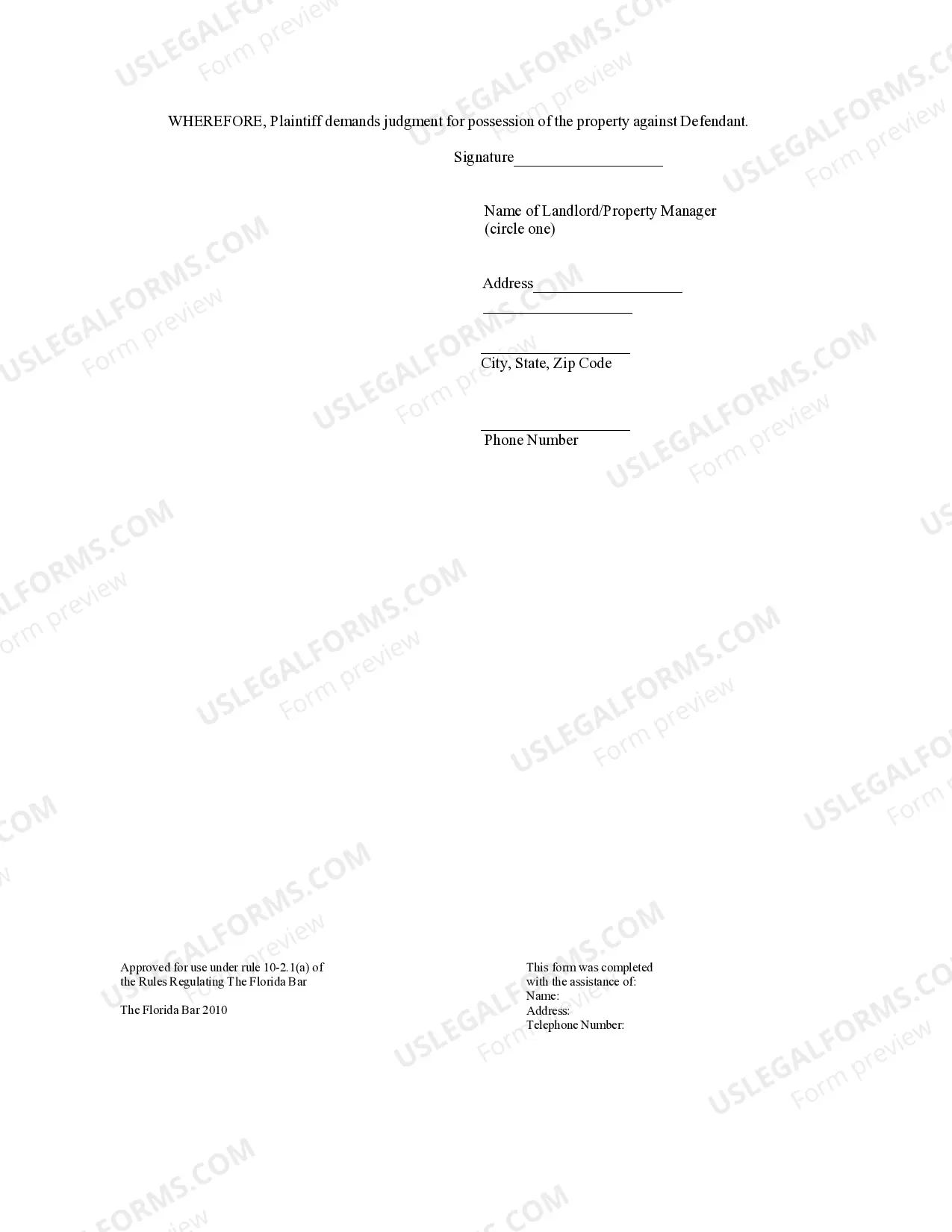 Preview Complaint For Landlord to Evict Tenants