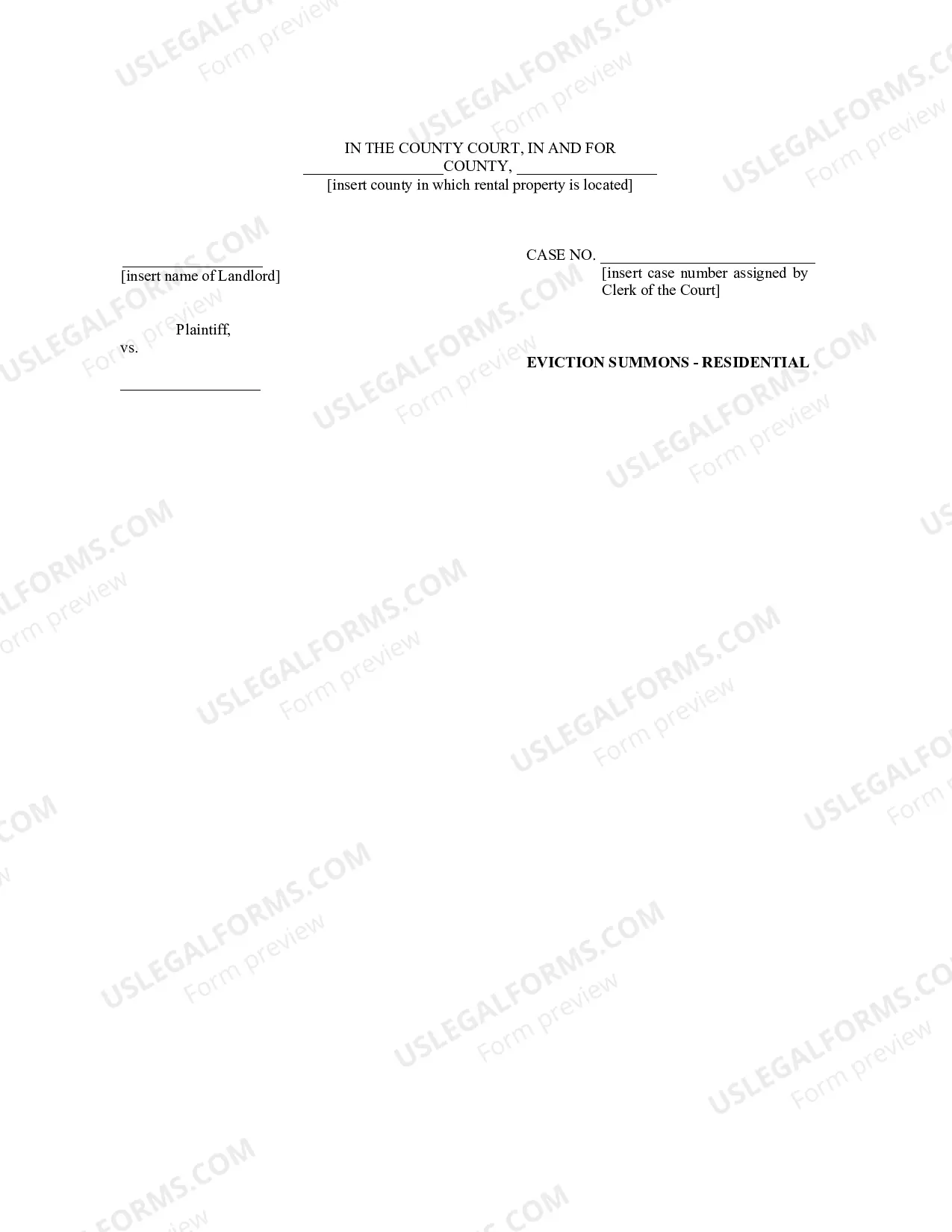 Preview Summons-To Tenant FL