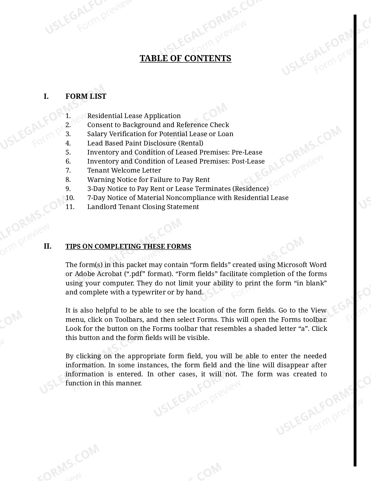 Preview Florida Supplemental Residential Lease Forms Package