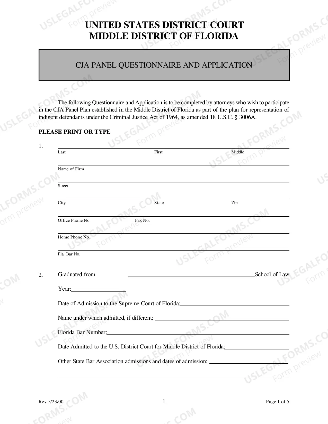 Preview CJA Panel Questionnaire and Application
