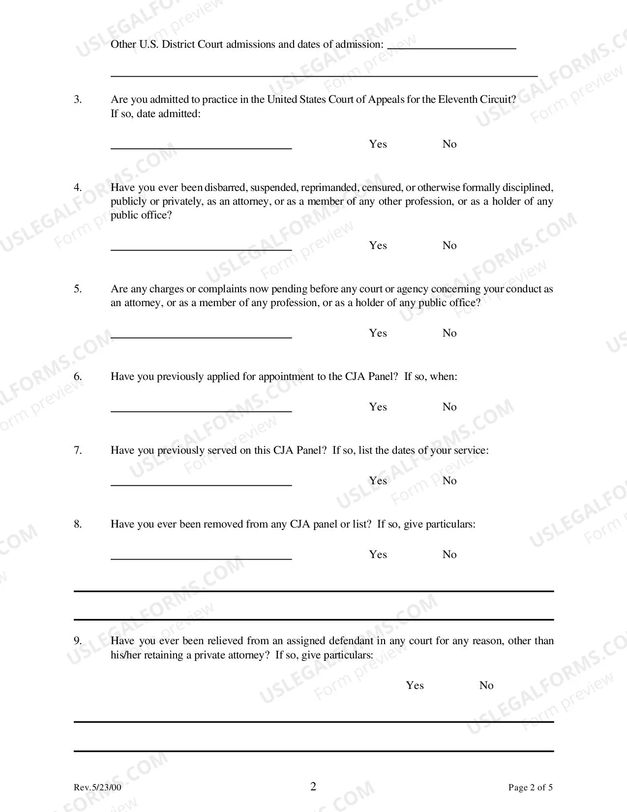 Preview CJA Panel Questionnaire and Application